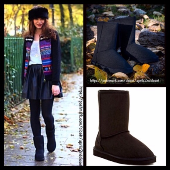 BLACK FAUX SUEDE BOOTIES COZY LINED BOOTS A3C - Picture 2 of 8